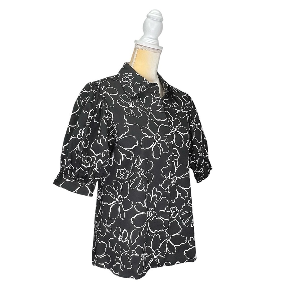 Elie Tahari Cotton Blouse Floral Black & White Women's Size Small Flower New NWT